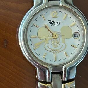 Disney Mickey Mouse Ladies Watch two tone Gold works. Nice condition